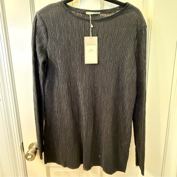 Zara Gray Ribbed Long Sleeve Shirt - Picture 1 of 7